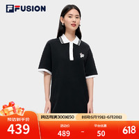 斐乐（FILA） FUSION潮牌女子连衣裙夏时尚宽松简约POLO领连身裙 深黑-BK 180/96A/XXL