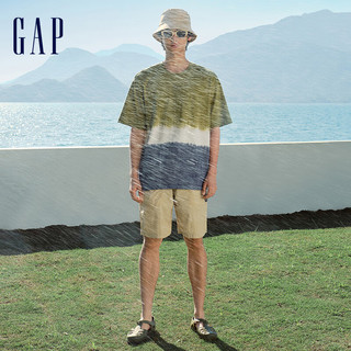 Gap 盖璞 男女士夏季纯棉logo撞色扎染短袖T恤宽松上衣 463170 绿色 S