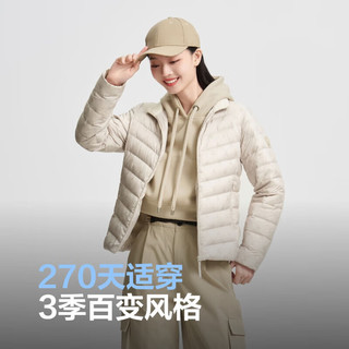 波司登2024秋季羽绒服女短款基础轻暖羽绒服保暖立领轻薄外套B40131006 米卡其爱心印花|9W40 185/104A