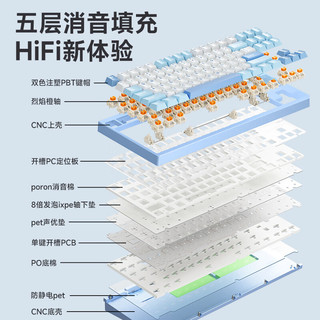 MCHOSE 迈从 GX87 SE 三模机械键盘 全铝合金机身 茶杏白 雾蓝轴 RGB