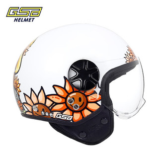 GSBgsb头盔G-252复古半盔3C认证男女款式摩托车头盔预留蓝牙耳机槽 熊猫/向日葵 L（适合57-59头围）
