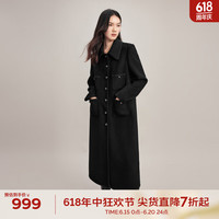 伊芙丽设计感单排扣千金风针织长款双面羊毛大衣女呢外套 黑色 160/84A/M