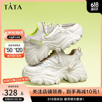 他她（TATA）薄款鞋女透气轻薄厚底老爹鞋女秋WOG05BM3 米白/绿 34