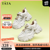 他她（TATA）薄款鞋女透气轻薄厚底老爹鞋女秋WOG05BM3 米白/杏 40