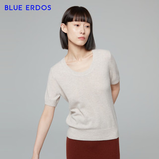 BLUE ERDOS羊绒衫女100%山羊绒舒适百搭圆领半袖针织衫套衫毛衣 亚麻米 160/80A/S