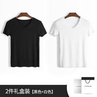 Clarkarida男士背心男莫代尔无痕内穿打底衫运动汗衫透气休闲跨栏背心 黑色+白色【T恤2件】 M(90-110斤)