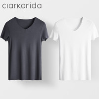 Clarkarida男士背心男莫代尔无痕内穿打底衫运动汗衫透气休闲跨栏背心 铁灰+白色【T恤2件】 XL(130-150斤)