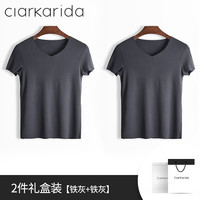 Clarkarida男士背心男莫代尔无痕内穿打底衫运动汗衫透气休闲跨栏背心 铁灰+铁灰【T恤2件】 2XL(150-170斤)