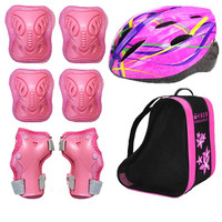 COUSOO 酷秀 加厚蝴蝶组合运动护膝护肘护掌六件套装儿童护具旱冰鞋轮滑护具 粉色护40-70斤
