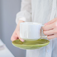 SUCCOHOMEWARE UCCOHOMEWARESUCCO创意咖啡杯套装珠光釉面陶瓷杯碟带勺家用办公下午茶茶具 咖啡杯（一杯一草绿碟一银勺）