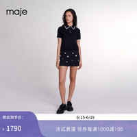 Maje2024早秋新款女装时尚黑白撞色花边领短袖针织上衣MFPPU00797 黑色 T1