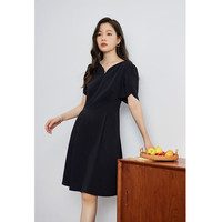 DUSHU 独束 优雅花苞袖连衣裙 高腰中长款裙子