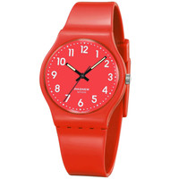 PASNEW 百圣牛 儿童手表 男孩女孩防水表 女学生表 炫彩亲肤果冻表石英表夜光指针表 红色大号