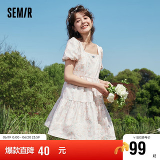 森马（Semir）连衣裙女泡泡袖绣花碎花裙欧根纱公主裙小清新107423114028 红色调00366 XXL