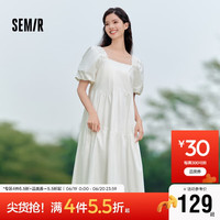 森马（Semir）连衣裙女温柔系木耳边方领2024夏季泡泡袖娃娃裙甜美107424114030
