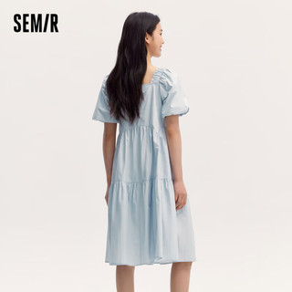 森马（Semir）连衣裙女温柔系木耳边方领2024夏季泡泡袖娃娃裙甜美107424114030 冰蓝80900 XS