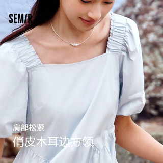 森马（Semir）连衣裙女温柔系木耳边方领2024夏季泡泡袖娃娃裙甜美107424114030 冰蓝80900 XXL