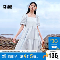 森马（Semir）连衣裙女温柔系木耳边方领2024夏季泡泡袖娃娃裙甜美107424114030 冰蓝80900 L