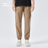 鸿星尔克运动裤男秋季工装裤休闲长裤束脚松紧保暖男裤男装 奶咖棕 3XL