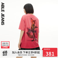 ABLE JEANS 24疯狂动物城做旧水洗插肩袖拼接T恤夏季女981320 浆果粉 XXS