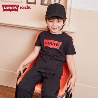 Levi's 李维斯童装男童纯棉短袖T恤夏季儿童针织舒适休闲上衣 正黑色 150(M)