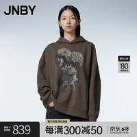 JNBY/江南布衣秋冬卫衣女吹风兔印花宽松连帽纯棉5N0414840 209/深棕 S