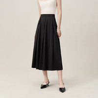 范思蓝恩缎面高腰A字裙子女2024夏季垂顺气质通勤24FS12238 黑色 M