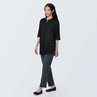 无印良品 MUJI 女式 粘纤混 五分袖束腰长上衣打底衫内搭  BC2J6A4S 黑色 XL (165/92A)