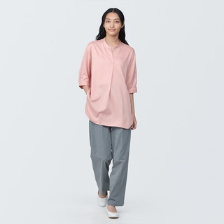 无印良品 MUJI 女式 粘纤混 五分袖束腰长上衣打底衫内搭  BC2J6A4S 浅粉红色 S (155/80A)