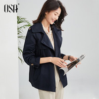 欧莎（OSA）高端大气短款女士风衣春季女装23年收腰流行小个子外套 藏蓝色B XXL