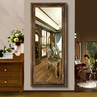 巴布奇全身镜美式穿衣镜落地镜壁挂镜子复古实木雕花挂墙试衣镜家用玄关 浅棕雕花500mmx1500mm