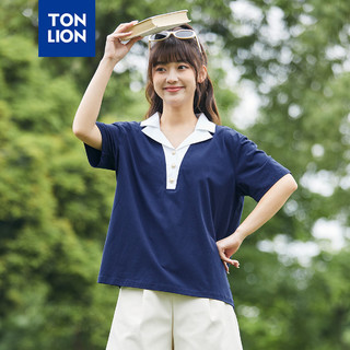 唐狮 TONLION2024女V领撞色短袖poloWP 藏青 L