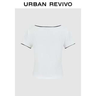 URBAN REVIVO 女士甜酷蝴蝶结撞色领口修身短袖T恤 UYY440011 本白 M