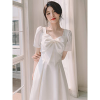 麦斯贝思白色礼服女宴会晚礼服2024年领证登记小礼服订婚晚宴主持人 白色 M 96-105斤