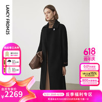 朗姿【秀场同款 王楚然同款】纯羊毛中长款毛呢外套大衣 黑色 M