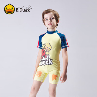 B.DUCK儿童泳衣男童女童连体中大童训练速干游泳衣 黄色恐龙鸭 130