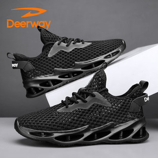 德尔惠（DEERWAY）运动鞋男鞋2024夏季鞋子男休闲跑步鞋 黑色 43 