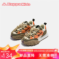 Kappa Kids卡帕免系带防滑儿童运动鞋四季透气跑步潮流鞋舒适棕色34码