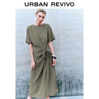 URBAN REVIVO 女士时尚简约气质褶皱系带连衣裙 UWH740069 石色 XL