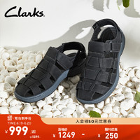 Clarks其乐索塔系列男鞋夏季镂空绑带复古时尚缓震罗马凉鞋 黑色 261768997 44