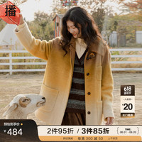 播冬季羊毛牛角扣艺术感气质渐变毛呢大衣女BDP4AD1011 O84栗壳色花 XS