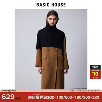 BASIC HOUSE/百家好长款V领气质毛呢外套女2024秋冬外搭披肩 卡其色 S