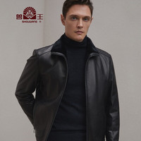 兽王皮毛一体男真皮皮衣男士山羊皮羊毛外套短款翻领商务休闲男装秋冬 200224901黑色 56(190/3XL)