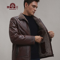 兽王皮毛一体男真皮皮衣男士山羊皮羊毛外套短款翻领商务休闲男装秋冬 200224901棕色 50(175/L)