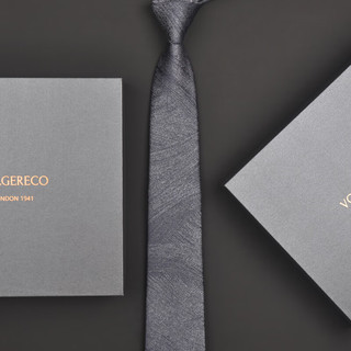VOLGERECO英国VG男士休闲商务领带礼盒装高端正装窄结婚黑灰7cm VG07 经典手打款
