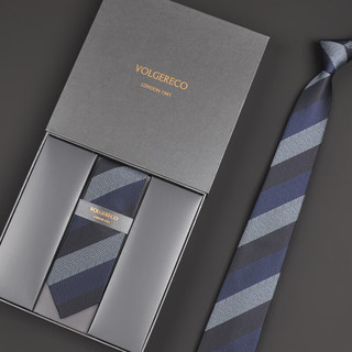 VOLGERECO英国VG男士休闲商务领带高端正装窄免打手打蓝色条纹职业新郎7cm VG18 经典手打款