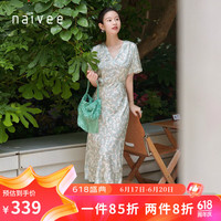 纳薇（naivee）naviee纳薇夏季新款漫夏抽褶泡泡袖茶歇裙 
