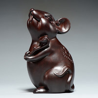 米囹 黑檀木雕老鼠摆件十二生肖装饰