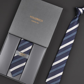 VOLGERECO英国VG男士休闲商务领带高端正装窄懒人款条纹结婚免打结7cm VG19 经典手打款