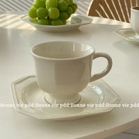 ns法式复古方形切角咖啡杯碟下午茶奶茶杯碟餐具甜品蛋糕盘
